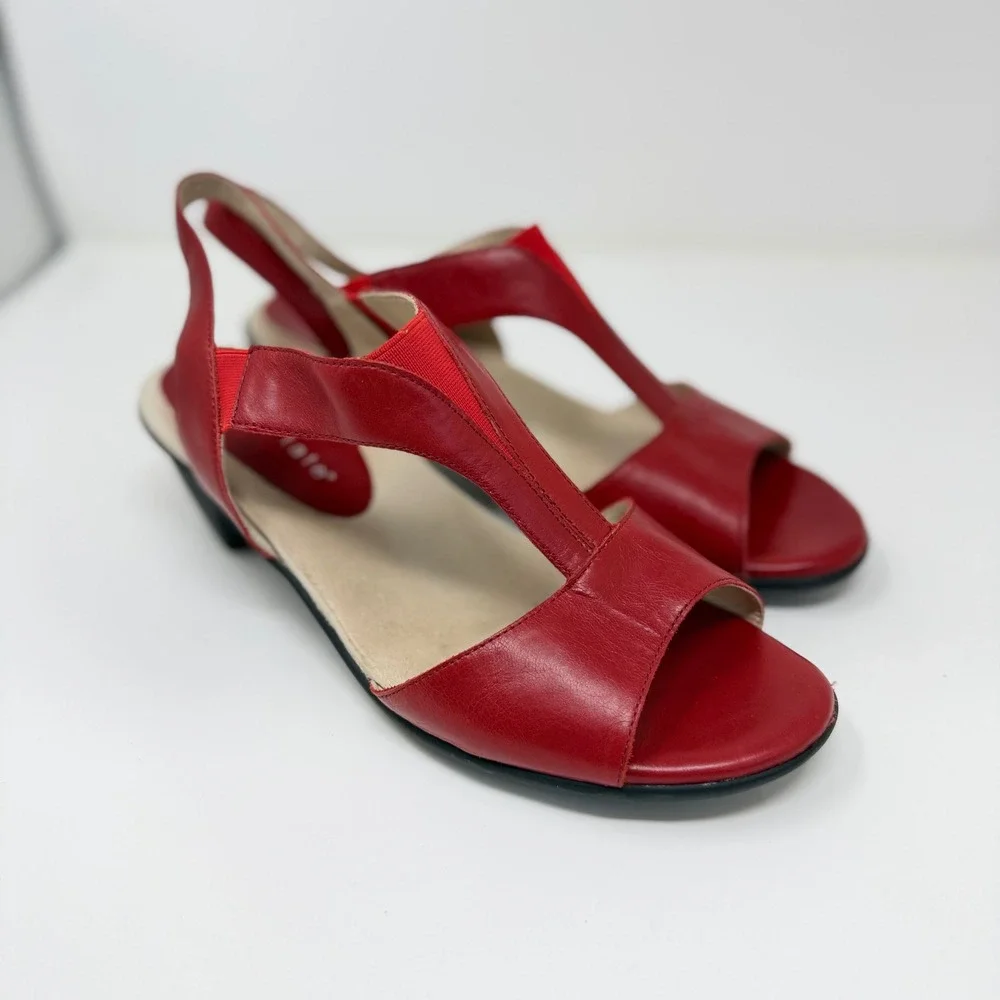 David Tate Womens 9.5 WW Red Leather T-Strap Slingback Sandals ARS17-402